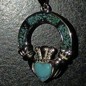 Turquoise Sterling Silver Necklace with Lucky Symbol Pendant